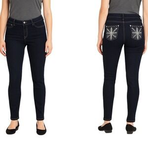 U-Cute Jeans Dark Blue Denim Silver‎ Embellished Skinny Jeans Juniors Size 5 New